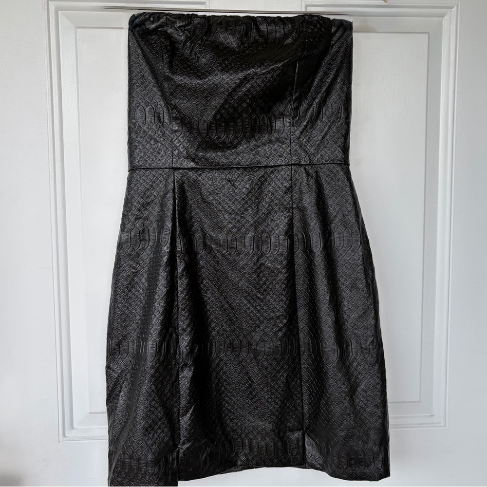 •Olivia Jade x Princess Polly• Strapless Black Faux Leather Lia Dress - Size 4